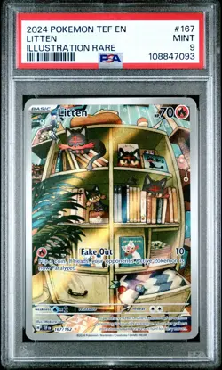2024 POKEMON TEMPORAL FORCES 167 LITTEN ILLUSTRATION RARE PSA 9 - Image 1
