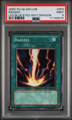 2002 Yu-Gi-Oh! Raigeki Legend Of Blue Eyes LOB Unlimited Super Rare PSA 9 - Image 1