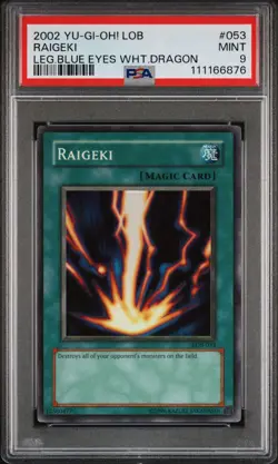 2002 Yu-Gi-Oh! Raigeki Legend Of Blue Eyes LOB Unlimited Super Rare PSA 9 - Image 3