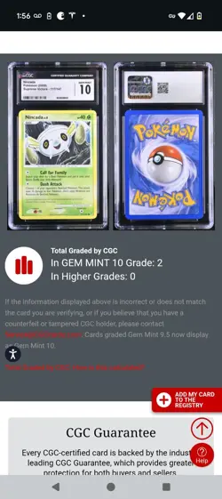 (TOP POP 2) CGC 10 GEM MINT Nincada 117/147 Supreme Victors Pokemon 2009 Card - Image 4