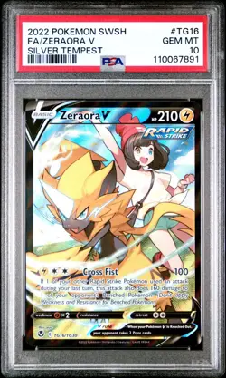 2022 POKEMON SWORD & SHIELD SILVER TEMPEST TG16 FULL ART/ZERAORA V PSA 10 - Image 1
