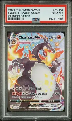 2021 POKEMON SWORD & SHIELD SHINING FATES #SV107 CHARIZARD VMAX FA PSA 10 - Image 1