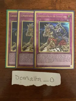 3x Yugioh Conquistador of the Golden Land MGED-EN054 Gold Rare 1st Ed NM Playset - Image 1