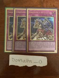 3x Yugioh Conquistador of the Golden Land MGED-EN054 Gold Rare 1st Ed NM Playset - Image 2