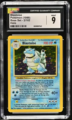 Blastoise Holo 2/102 Base Set Unlimited Version CGC 9 MINT Graded PokÃ©mon Card  - Image 1