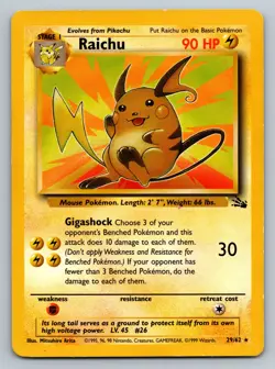 Raichu 29/62 MP Non Holo Rare Unlimited Fossil Pokemon Card! - Image 3