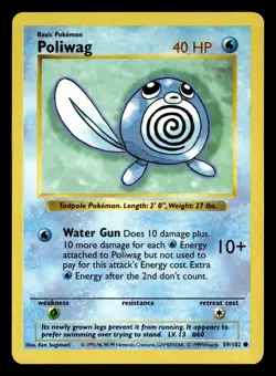 1999 Pokémon Base Set Shadowless POLIWAG 59/102 LP - Image 3