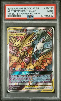 2019 POKEMON HIDDEN FATES ETB PROMO FULL ART/MOLTRES ZAPDOS & ARTICUNO GX PSA 9 - Image 2
