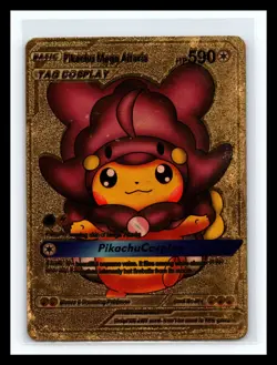 💥 Pikachu Mega Altaria Tag Cosplay Gold Foil Fan Art Vinyl Collector Pokemon - Image 1