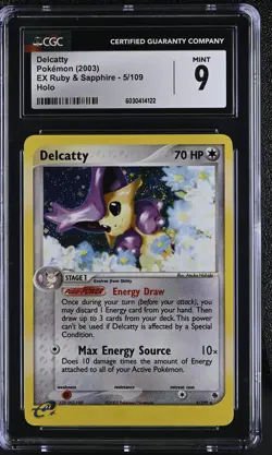 CGC 9 MINT Delcatty 2003 EX Ruby & Sapphire 5/109 Holo SWIRL Pokemon Card psa - Image 3