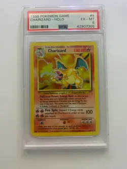 Graded 1999 Pokemon Base Set Unlimited #4 Holo Charizard. PSA 6! - Image 1