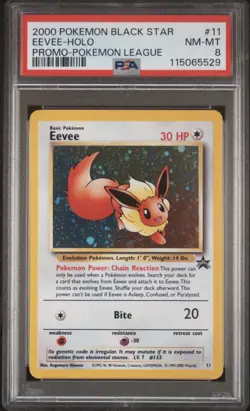 2000 POKEMON PROMO BLACK STAR POKEMON LEAGUE #11 EEVEE-HOLO PSA 8 - Image 1