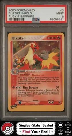 PSA 9 MINT Blaziken-Holo #3 2003 Pokemon Ex Ruby & Sapphire - Image 1