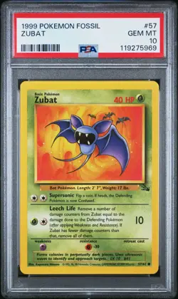 1999 POKEMON FOSSIL #57 ZUBAT PSA 10 GEM MINT - Image 3