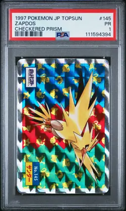 1997 POKEMON JAPANESE TOPSUN CHECKERED PRISM #145 ZAPDOS PSA 1 - Image 1