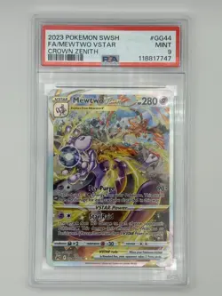 Pokemon 2023 Mewtwo VSTAR GG44 Full Art Galarian Gallery Crown Zenith PSA 9 - Image 1