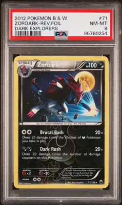 2012 POKEMON B&W DARK EXPLORERS #71 ZOROARK-REVERSE FOIL PSA 8 - Image 1