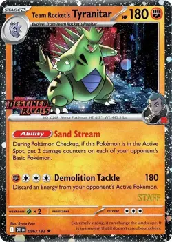 Team Rocket's Tyranitar (Prerelease Staff) 096/182 Sv10: Destined Rivals Holo - Image 1