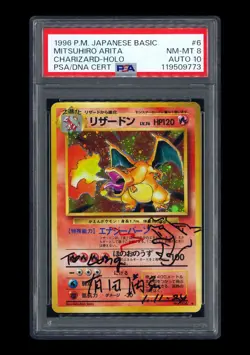 Pokemon PSA8 AUTO10 Charizard Holo Mitsuhiro Arita 1996 #006 Base Set JPN - Image 1