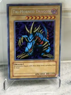 Yugioh Tri-Horned Dragon LOB-000 Secret Rare NM-M Original Print NA - Image 1