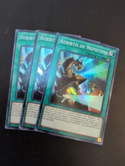 Yugioh - 3X Rebirth of Nephthys HISU-EN009 NM 1st ed Super Rare x3 - Image 2