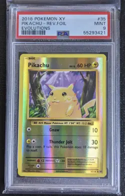 2016 POKEMON XY Pikachu 35/108 Evolutions Reverse Holo PSA 9 Mint - Image 1
