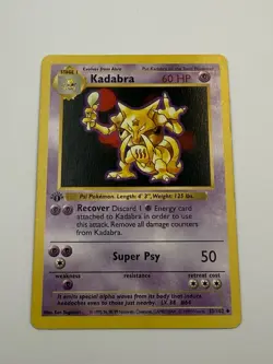 1st Edition Kadabra 32/102 SHADOWLESS Base Set Uncommon Pokemon Card Vintage LP+ - Image 3