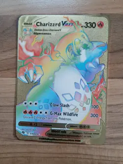 Pokemon Charizard VMAX Rainbow Pokemon Gold Metal Card HP330 - Image 3
