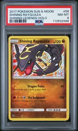2017 Pokemon Sun and Moon Shining Rayquaza 56/73 Shining Legends Holo PSA 8 - Image 1