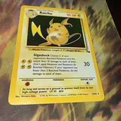 PokÃ©mon TCG Raichu Fossil Holo Card 14/62 Unlimited Holo Rare NM  - Image 2