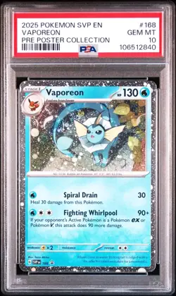 PSA 10 Vaporeon SVP #168 Prismatic Poster Coll. Holo Promo Pokemon Card SWIRL - Image 1
