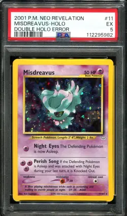 PSA 5 Misdreavus 11/64 Neo Revelation DOUBLE HOLO ERROR Pokemon Card - Image 3