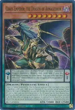 Yu-Gi-Oh TCG Ultra Rare BLC1-EN026 Chaos Emperor The Dragon of Armageddon (Gold) - Image 1