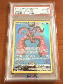 PSA 10 Galarian Moltres SWSH284 Promo Crown Zenith Holo Pokemon Card - Gem Mint - Image 1