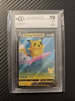 Surfing Pikachu V #8 BCCG 10 MINT 2021 Celebrations Rare Pokemon Card TCG - Image 1