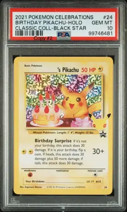 Birthday Pikachu 24 PSA 10 Holo Celebrations Classic Collection Pokemon Mint- #2 - Image 1