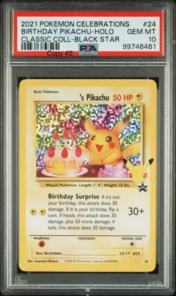 Birthday Pikachu 24 PSA 10 Holo Celebrations Classic Collection Pokemon Mint- #2 - Image 9