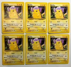 Pokemon Trading Card Game Yellow Cheek Base Set Pikachu Lot of 6 MP to HP - Image 1