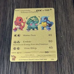 Charmander Bulbasaur Squirtle GX HP140 Gold Foil Fan Art Pokemon Card Pokemon - Image 1