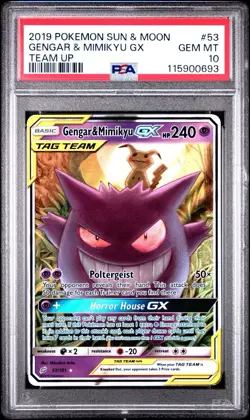 Pokemon 2019 Sun & Moon Team Up Gengar & Mimikyu GX 53/181 PSA 10 Gem Mint - Image 1