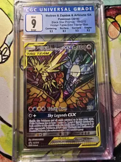 Moltres & Zapdos & Articuno GX CGC Mint 9 Graded Pokemon Card Crimp Miscut Error - Image 3