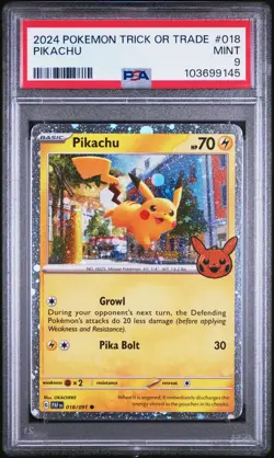 2024 POKEMON TRICK OR TRADE #018 PIKACHU STAMPED GRADED PSA 9 LOW POPULATION - Image 1