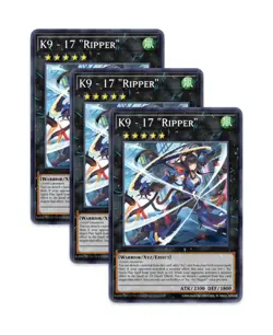 Yugioh! K9-17 â€œRipperâ€ JUSH-EN035 (SR) 1st Ed 3x "K9 Deck Support" - Image 1