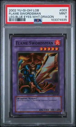2002 Yu-Gi-Oh! Flame Swordsman LOB Unlimited Super Rare PSA 9 - Image 3