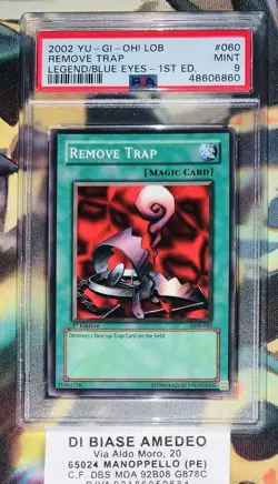 YU GI OH PSA 9 REMOVE TRAP LOB-060 1st FIRST EDITION LEGEND OF BLUE EYES 2002! - Image 1