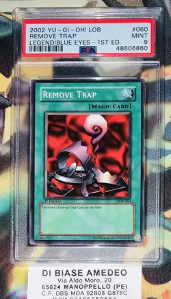 YU GI OH PSA 9 REMOVE TRAP LOB-060 1st FIRST EDITION LEGEND OF BLUE EYES 2002! - Image 5