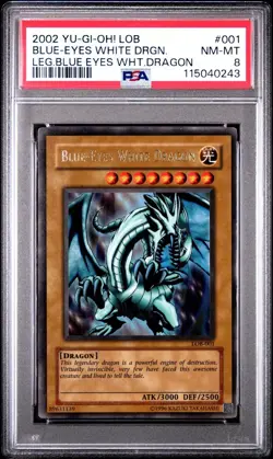 2002 Yu-Gi-Oh! Blue-Eyes White Dragon Legend of Blue Eyes LOB Unlim Ultra PSA 8 - Image 1