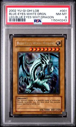 2002 Yu-Gi-Oh! Blue-Eyes White Dragon Legend of Blue Eyes LOB Unlim Ultra PSA 8 - Image 3