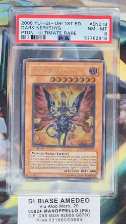 YU GI OH PSA 8 DARK NEPHTHYS PTDN-EN018 1st EDITION ULTIMATE RARE 2008! - Image 1