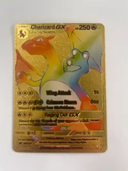 Rainbow Charizard GX Gold Foil Fan Art  Display Card MINT - Image 1